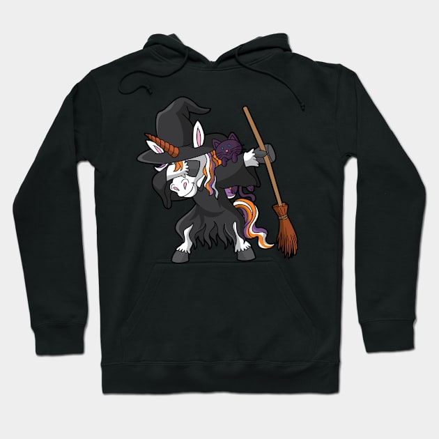 Dabbing Unicorn Witch Halloween Hoodie by E